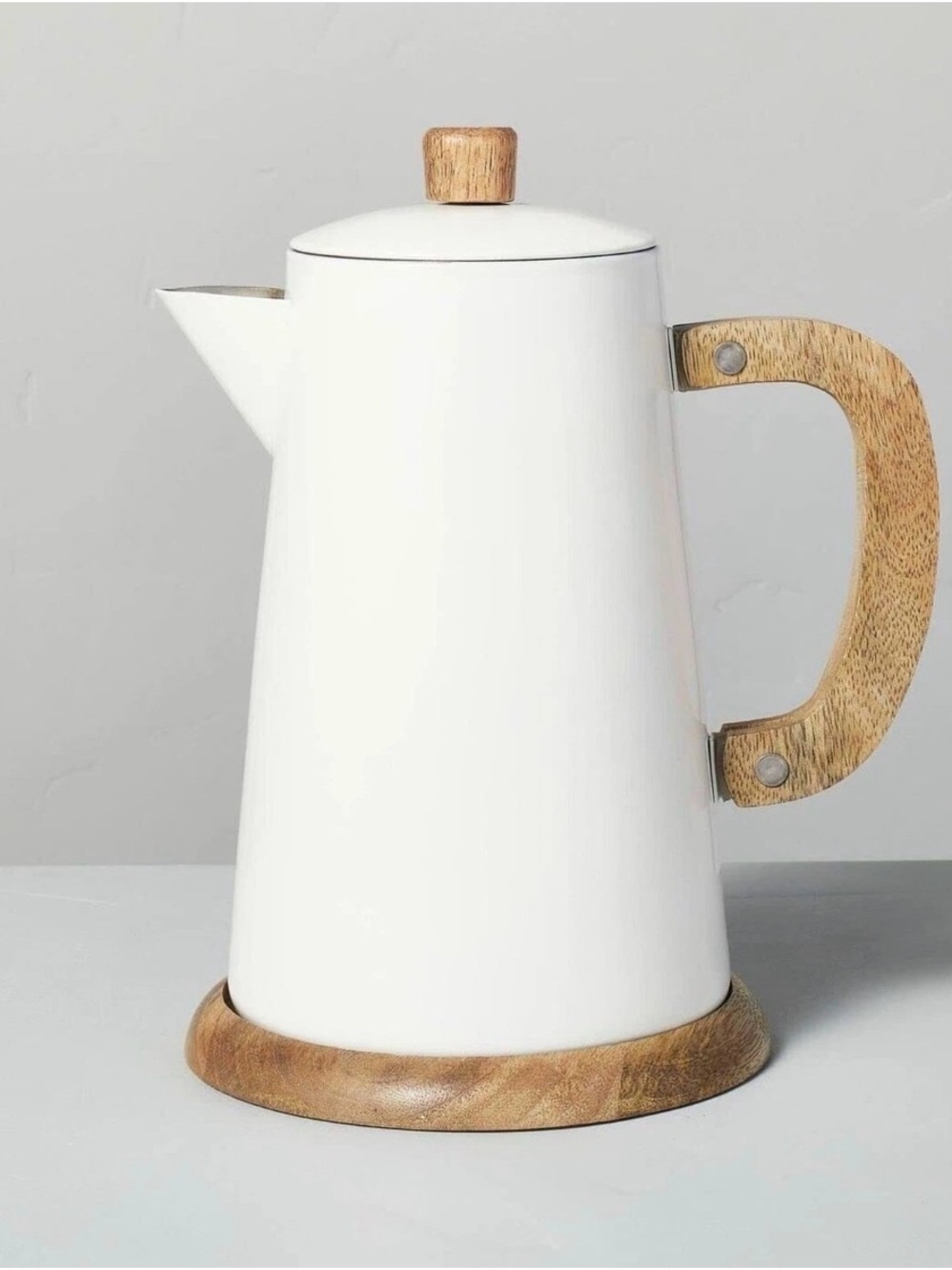 HEARTH & HAND MAGNOLIA HOT COCOA POT ENAMEL ACACIA WOOD